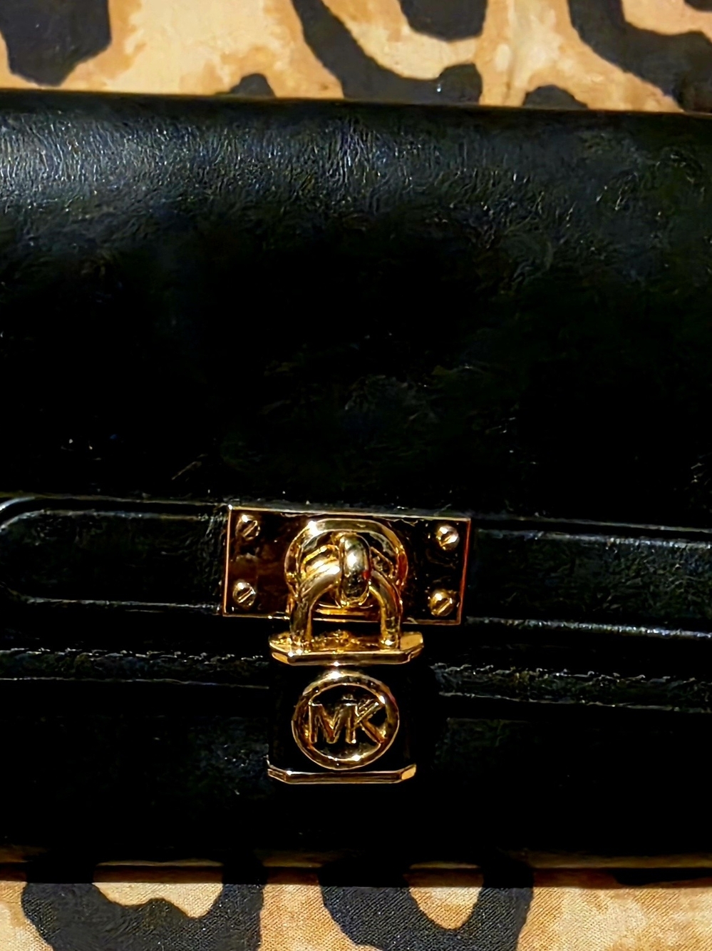 Michael Kors Black Leather Wallet with Gold-Tone MK Lock